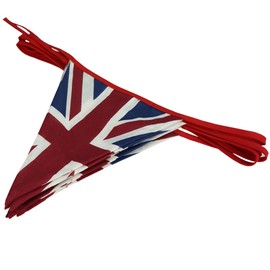 G2PLUS 6M Vintage Fabric Union Jack Bunting Banner - 12PCS Double Sided Kings Coronation Bunting Cotton - 17x25CM Large Kings Coronation Decorations for King Charles Coronation Decoration