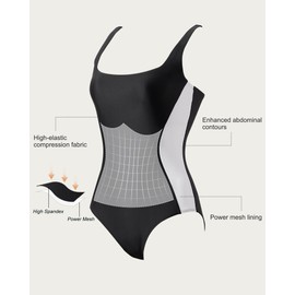 SUUKSESS One Piece Swimsuit for Women Slimming Tummy Control Square Neck Color Block Lace Up Back Bathing Suit for Women 2025(Black and White，Medium)