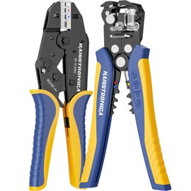 Haisstronica Kit de alicates y terminales para pelado de cables, alicates de pelado automático 0.25-6mm² (AWG24-10), alicates de trinquete 0.5-6mm² (A