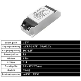 LED Transformer 12 V 12 W 1 A, Ultra Thin 230 V to 12 V, Transformer, Driver Power Supply for G4 MR16 MR11 LED Strips (3)