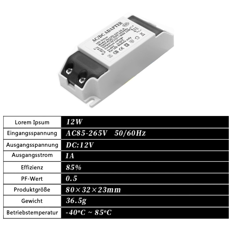 LED Transformer 12 V 12 W 1 A, Ultra Thin