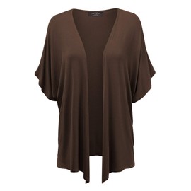 MBJ Women's Kimono Style Short Sleeve Dolman Cardigan – Lightweight Open Front Summer Cover-Up S Brown