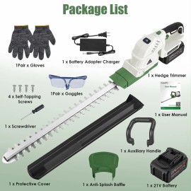 20V Cordless Electric Hedge Trimmer with Dual-Action Blades 0.6\" Cutting Diameter Handheld Bush & Grass Shrub Trimmercolor: Beige+Army Green Color
