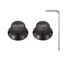 Dopro Set Screw 1/4" Universal Metal Guitar Bass Potentiometer Knobs Aluminium Volume/Tone Top Hat Bell Knobs for Strat/Ibanez/Yamaha/LP Les Paul 1V1T Black