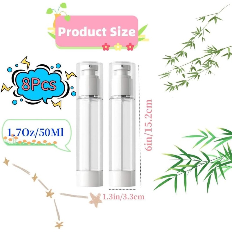 Clear Airless Lotion Pump Bottle Empty Cream Vacuum Lotion Bottle,8Pcs