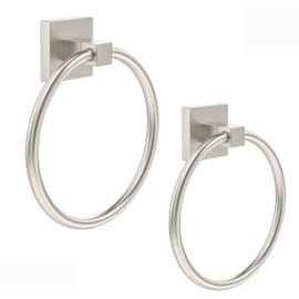 RUACQ Towel Ring for Bathroom 2pcs,Square Base Hand Towel Holder Hangers Wall Mount,Heavy Duty,Stainless Steel(Brushed Nickel)