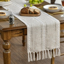 Artoid Mode Boho Latte Beige Country House Style Tassels Table Runner, Washable Table Decoration Party Birthday Valentine's Day Wedding Decor 33 x 183 cm