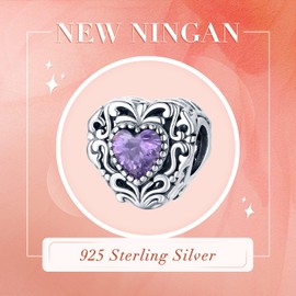 NINGAN Mysterious Heart Beaded Charm Vintage Purple Gem Charm Fit Women's Bracelet Necklace Wife gift