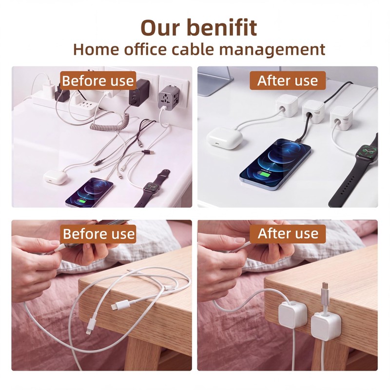 IFOCUTY 6 Pack Magnetic Cable Clips, Adhesive Cord Holder for