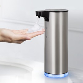 LAOPAO Automatic Soap Dispenser, Rechargeable Stainless Steel Foaming Soap Dispenser Touchless for Bathroom Auto Hand Soap Pump for Kitchen, Xmas Gift,9oz