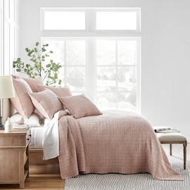 Levtex Home - Mills Waffle - King Quilted Bedspread Set - Blush Cotton Waffle - Bedspread Size (122 x 106in.), Sham Size (36 x 20in.)