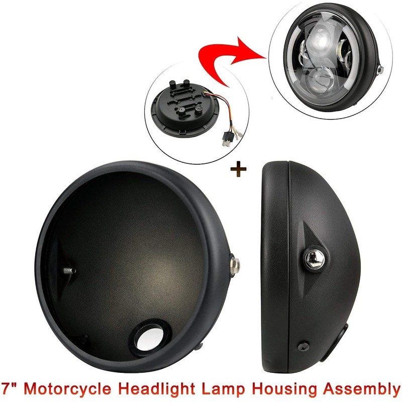 Gokelomg 7 Motorcycle Retro LED Headlight Base in Black