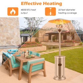 Giantex 48000 BTU Outdoor Propane Heater, Stainless Steel Patio Heater with Drink Shelf Table, Free Standing Propane Gas Heater w/Wheels, Flameout & Tip-over Protection, CSA Certificated, Silver