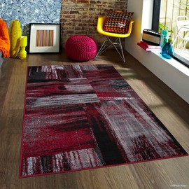 Allstar 5x7 Red and Grey Modern and Contemporary Rectangular Accent Rug with Gainsboro and Charcoal Abstract Bidirectional Brush Design (4' 11 x 6' 11)