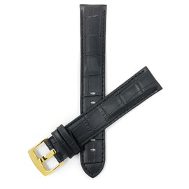 Bandini Triple Extra Long (XXXL) 24mm Mens Leather Watch Band, Padded, Alligator Pattern, Very Long Replacement for Smart Watch and Standard Watch Band, Extra Large or Big Wrists, Black/Gold Buckle