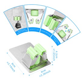 Cokshy 4 Pcs Stainless Steel Broom Holder, Heavy Duty Garden Tool Organizer Rack Rake, Square Rust Resistant Broom Holder Wall Mount for Kitchen Bathroom Closet Garden Garage - Green