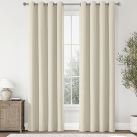 ChrisDowa 100% Blackout Birch Solid Curtains 84 Inches Long 2 Panels for Bedroom Living Room,Farmhouse Room Darkening Thermal Insulated Soundproof Grommet Top Window Treatment Drapes,52x84
