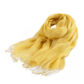 Prettystern Linen Plain Colour Unisex Summer Fringe Scarf, T17 Mustard Yellow