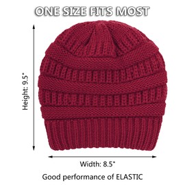 Muryobao Gorro de punto cálido de satén con forro de seda para mujer, gorro de punto grueso y holgado, rojo vino, Talla única