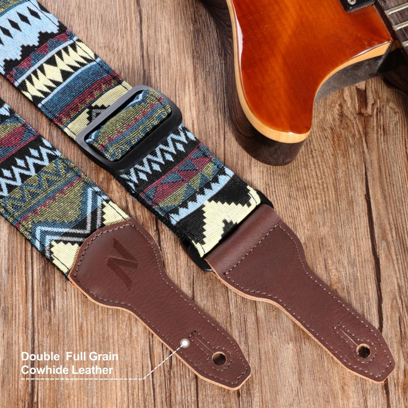 Nefelibata Banjo Strap 2" Wide Full Grain Leather Jacquard Embroidered