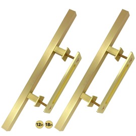 Rio Salto 18-Inch Brushed Brass Gold Barn Door Handle Kit, Closet Door Handle Stainless Steel, Pull Handle and Flush Handle Set, Heavy Duty Large Sliding Door Handles Hardware Included (2-Pack, 18")