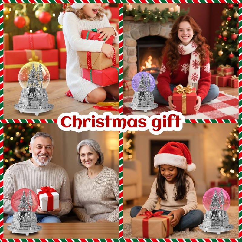 Hpoeude Musical LED Light Up Snow Globe with Rotating Train,