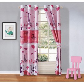 Mk Collection 2 Panel Curtain Set Paris Eiffel Tower Bikes Hearts Flowers Pink Hot Pink White Purple New