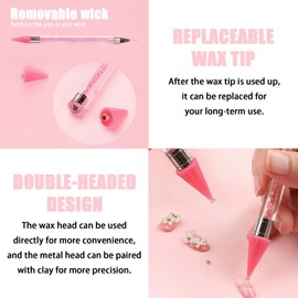 Dual-Ended Rhinestone Applicator Pen & Picker Tool for Nail Art - Wax Pencil with Pink Handle, Perfect for Gems, Crystals, and Studs