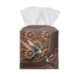 Baxinh Hummingbird Print Tissue Box Cover Square Tissue Box Cover, Sunflower Print Kleenex Tissues Cube Boxes Decorative Facial Tissue Holder for Home Office Car Decor