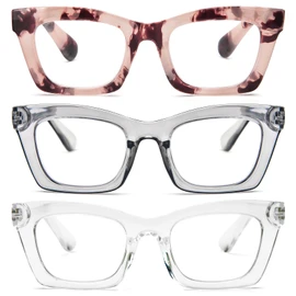 REAVEE 3 Pack Oprah Style Reading Glasses for Women Blue Light Blocking, Oversized Cute Square Computer Readers with Spring Hinge 3.5