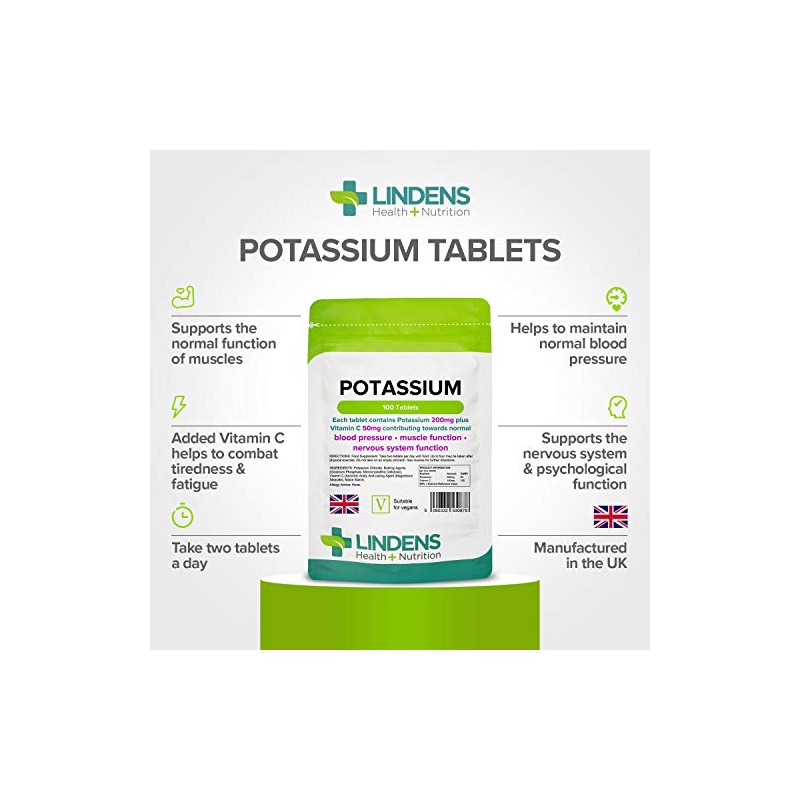 Lindens Potassium 200mg Tablets with 50mg Vitamin C - 100