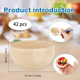 Medanera 42 Pcs Wooden Pinch Bowl 1.5 oz Small Unfinished Wooden Bowl Mini Round Wood Bowls for Sorting Kitchen Rice Soup Noodle Candy Nuts Spice Party