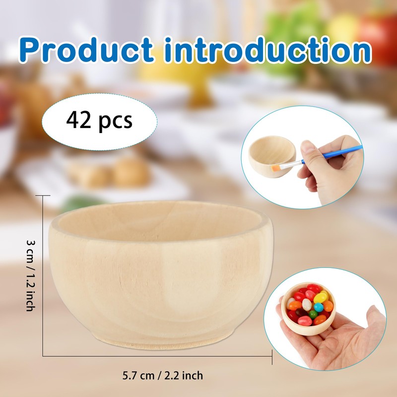 Medanera 42 Pcs Wooden Pinch Bowl 1.5 oz Small Unfinished