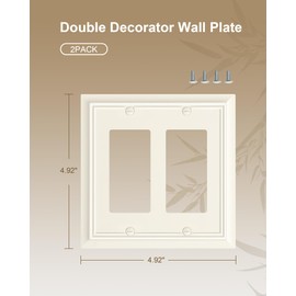 2-Pack Decorative Double Decorator Outlet Cover Plate, Light Almond Durable Natural Bamboo Fiber Wall Plates for Electrical Outlets, Receptacle, GFCI Outlet, Dimmer Switch, 2-Gang, Corrosion Resistant