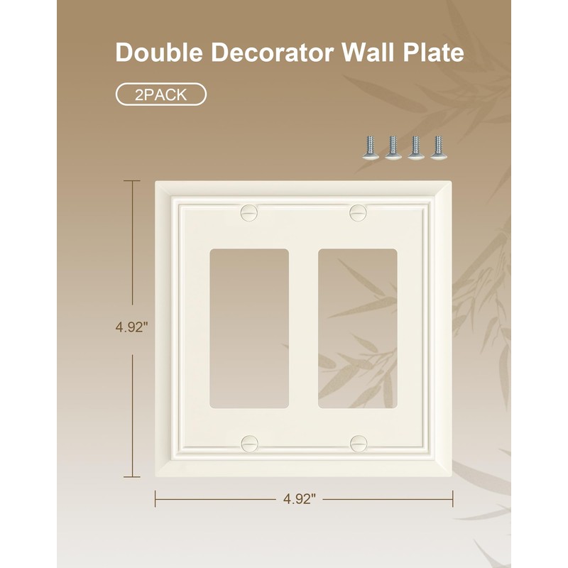 2-Pack Decorative Double Decorator Outlet Cover Plate, Light Almond Durable