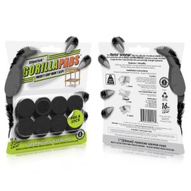 Slipstick GorillaPads CB147 Non Slip Furniture Pads/Gripper Feet (Set of 16) Self Adhesive Rubber Floor Protectors, 1 inch Round, Black