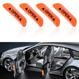 4 PCS Car Door Open Warning Reflective Stickers, 3.7 Inch Night Visibility Car Door Anti-Collision Protective Strip Tape, Stickers for Car Door, Car Accessories Universal for Truck, SUV, Van Orange