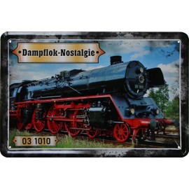 WOGEKA ART Retro Tin Sign - Steam Train Nostalgia 03 1010 - Nostalgia Decorative Sign as Gift Idea for Railway Fans for Birthday Christmas 20 x 30 cm Metal Sign 813