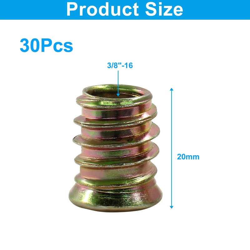 Moicstiy 20 Pcs 3/8"-16x 20mm Threaded Inserts for Wood, Nut