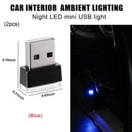 Sylvil 2 PCS USB LED Car Interior Atmosphere Lamp, Portable Mini LED Night Light, Plug-in USB Interface Trunk Ambient Lighting Kit, Universal Interior Car Accessories (Blue)