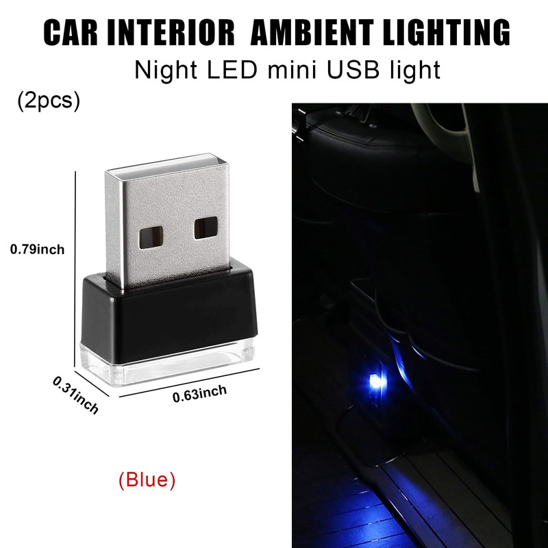 Sylvil 2 PCS USB LED Car Interior Atmosphere Lamp, Portable