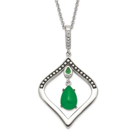 Real Stainless Steel/Vintage Antiqued Synthetic Dyed Jade/CZ Cubic Zirconia 2in Extension Pendant Necklace Charm Chain - with Secure Lobster Lock Clasp 18"