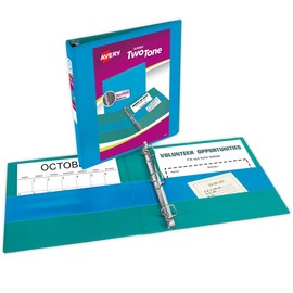 Avery Two-Tone Durable 3 Ring Binder, 1 Inch Slant Rings, Blue/Teal View Binder (17290)
