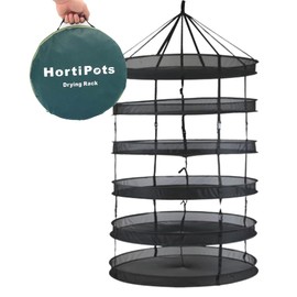 HORTIPOTS Herb Drying Rack 360 Degree Access 3 Feet Clip Adjustable Center Support Straps NO Sagging Fine Mesh Netting (Heavy Duty Clips 3FT)