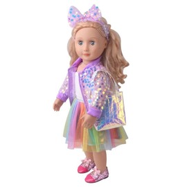 NIXNUT Doll Clothes Dress Vest Colorful Skirt Sequined Jacket Spring Fashion Clothing for American Girl Doll 18-inch with Hairband