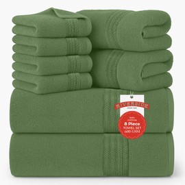 RIVERSIDE 8 Piece Towel Set, 2 Extra Large Bath, 2 Hand Towels, 4 Washcloths, 600 GSM 100% Cotton, Soft, Quick Dry, Highly Absorbent Towels for Bathroom, Spa, Gym, Sage Green