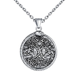 INFINIONLY Men's Women's Tree of Life Locket Necklace Pendant Stainless Steel Creative Tree of Life Chains with Snake Vintage Pendant with 55 cm Chain Hip Hop Decoration for Teenagers, Stainless Steel