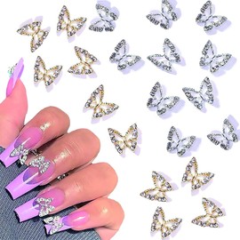 20 Pcs 3D Alloy Butterfly Nail Charms,Shiny Diamonds Metal Butterfly Nail Gems Nail Rhinestones Nail Art Decoration Charm,for Nails DIY Manicure Jewelry Accessories Women Nail Supplies