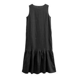 Amazhiyu Womens 100% Linen Summer Sleeveless Ruffle Midi Dresses with Pockets Black, Large