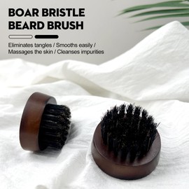 Zoolinn Men's Beard Brush, Small Round Wooden Handle, Sophisticated Boar Bristles